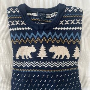 Men’s Medium J. Crew Navy Fair Isle Bear Crewneck Sweater